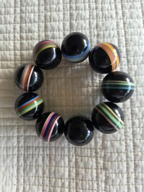 Sobral Black Bead Bracelet with Multicolor Stripes